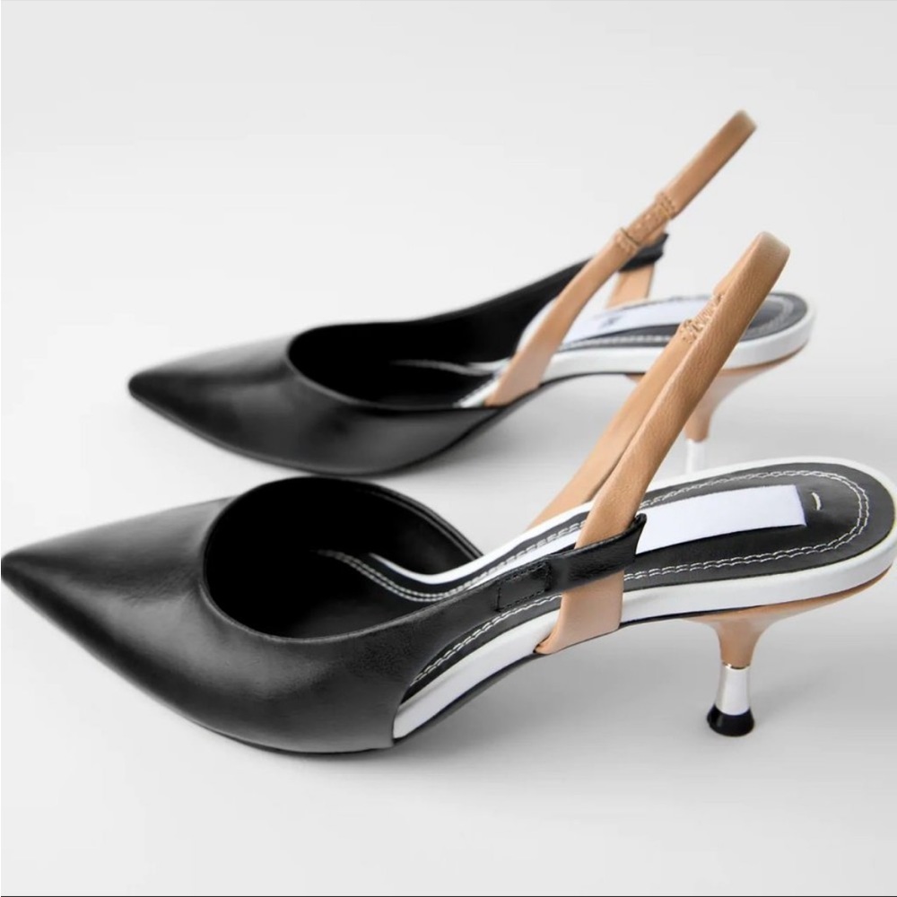 ZARA TWO TONE KITTEN METAL HEEL SLINGBACK POINTY TOE SHOES